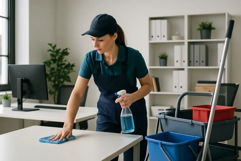 Travailleurs de nettoyage utilisant des équipements modernes dans un appartement à Prevessin-Moens.