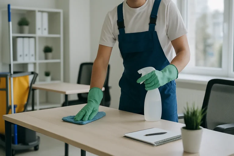 Équipe de nettoyage à Montrevel-en-Bresse utilisant des produits écologiques dans un appartement.