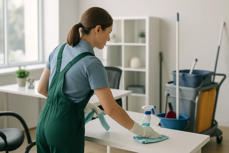 Professionnels du nettoyage intervenant dans un appartement à Viriat, avec équipements modernes.