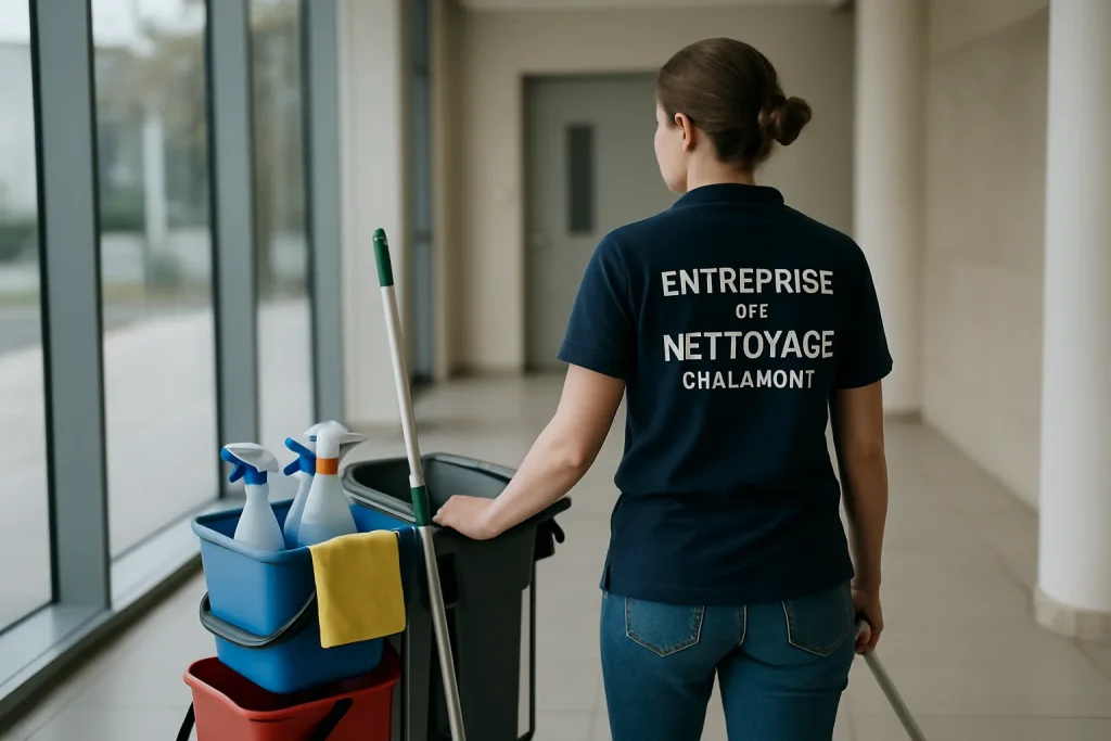 Une équipe de nettoyage à Chalamont nettoyant un appartement avec des produits spécialisés.
