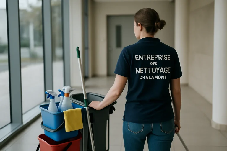 Une équipe de nettoyage à Chalamont nettoyant un appartement avec des produits spécialisés.