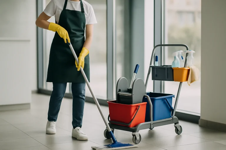 Une équipe de nettoyage à Gex utilisant des produits écologiques dans un appartement.